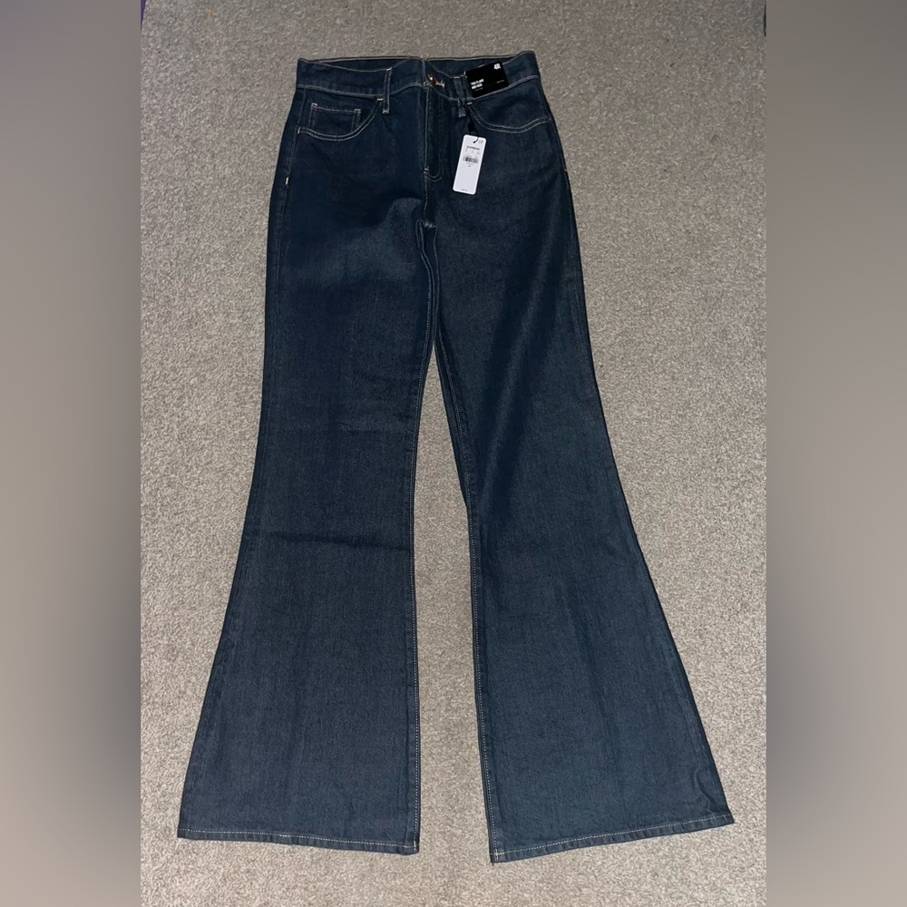 NWT Express Mid Rise Dark Wash Back Center Seam '70s Flare Jeans
